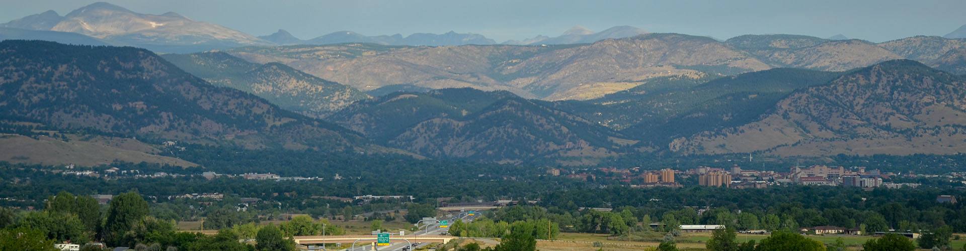 Panoramic landscape of Boulder County from US 36 at Davidson Mesa Scenic Overlook