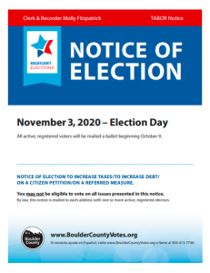Cover of 2020 General Election TABOR Notice