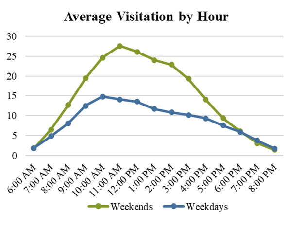Anne U. White Average Visitation by Hour