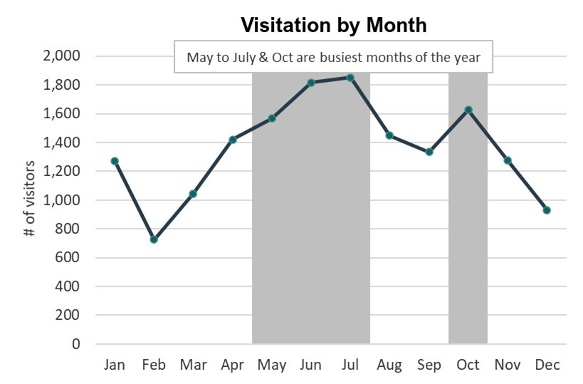 Line graph showing May, June, July, and October were the busiest months