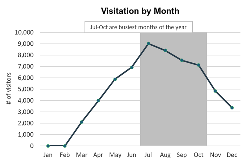 Line graph showing July through October were the busiest months