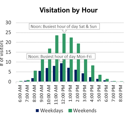 Bar chart showing noon was the busiest hour