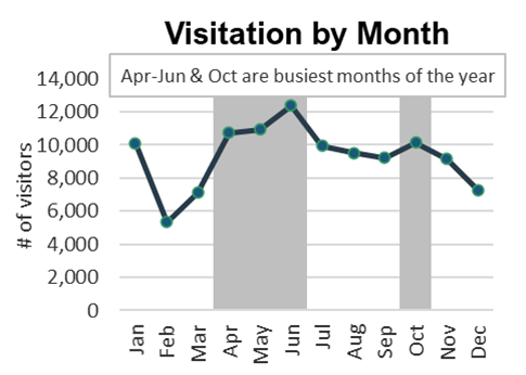 Line graph showing Apri, May, and June were the busiest months