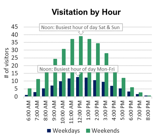 Bar chart showing noon was the busiest hour