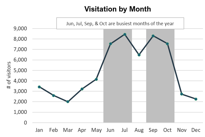 Line graph showing July and September were the busiest month