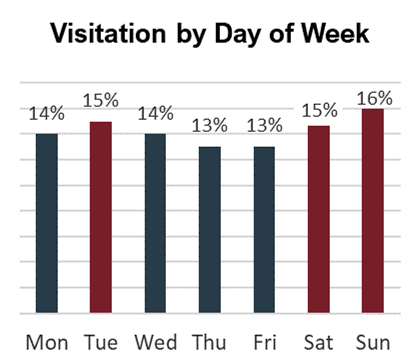 Bar chart showing Tuesday, Saturday, and Sunday were the busiest days